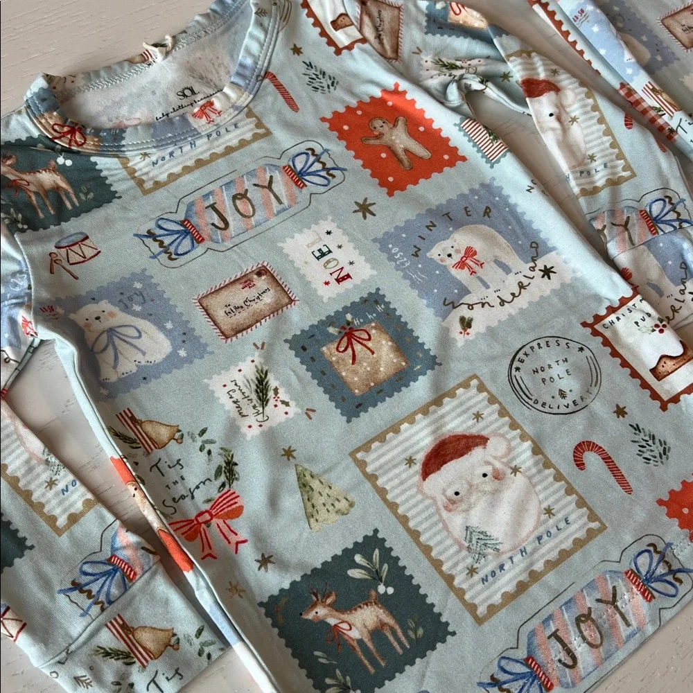 Sol Toddler Christmas Stamps Bamboo Pajama Set 12-18 18-24 months 3T 4T 5T